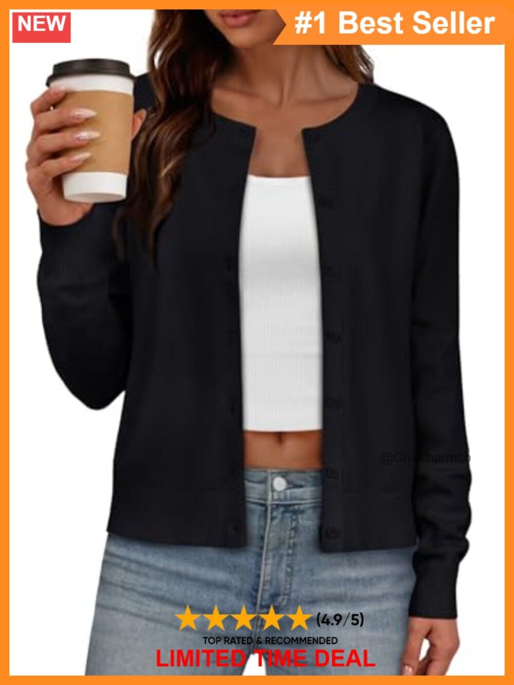 Lightweight Button Front Crew Neck Cardigan Long Sleeve Layer